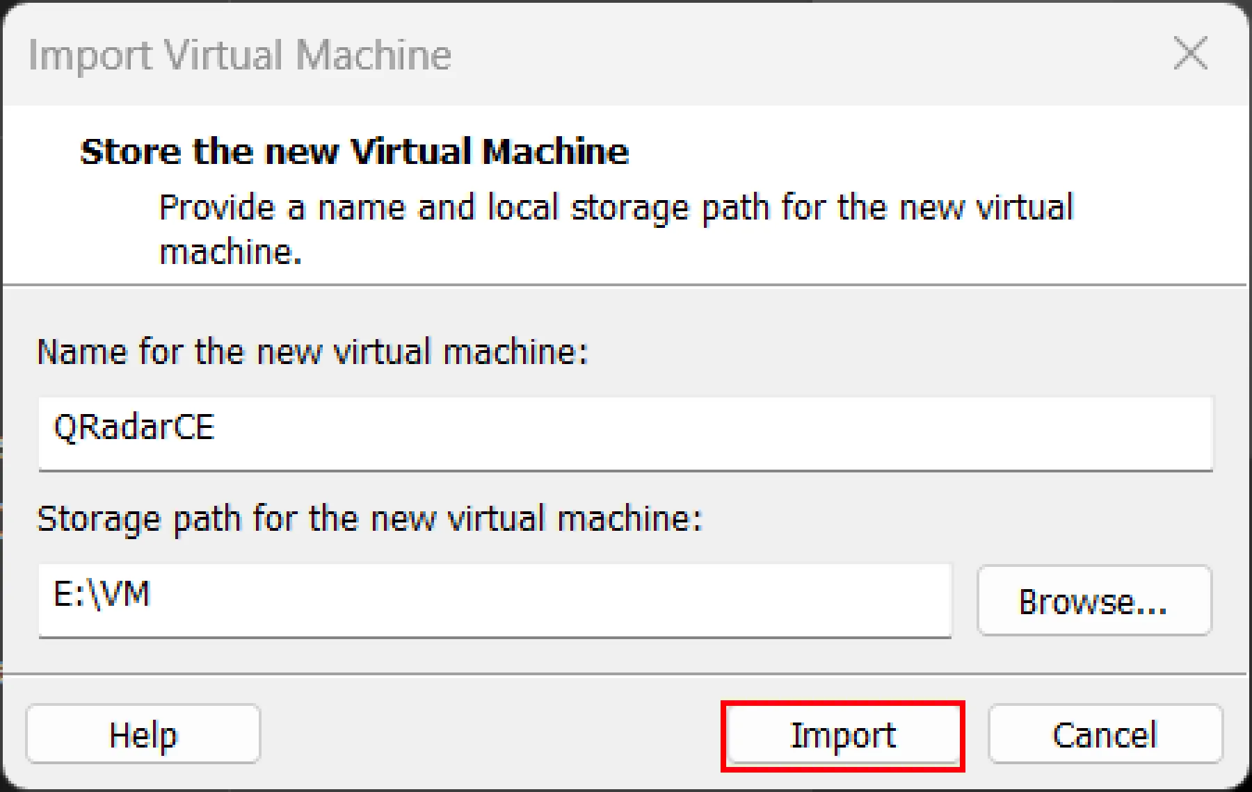 Importing VM