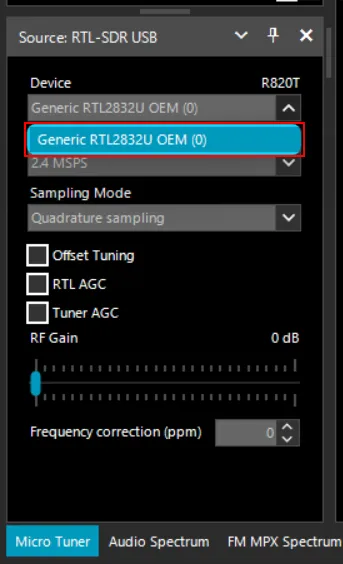 Configure RTL-SDR device