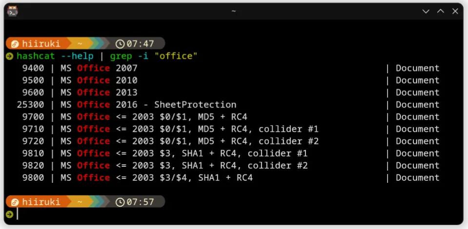 Hash Modes from hashcat --help